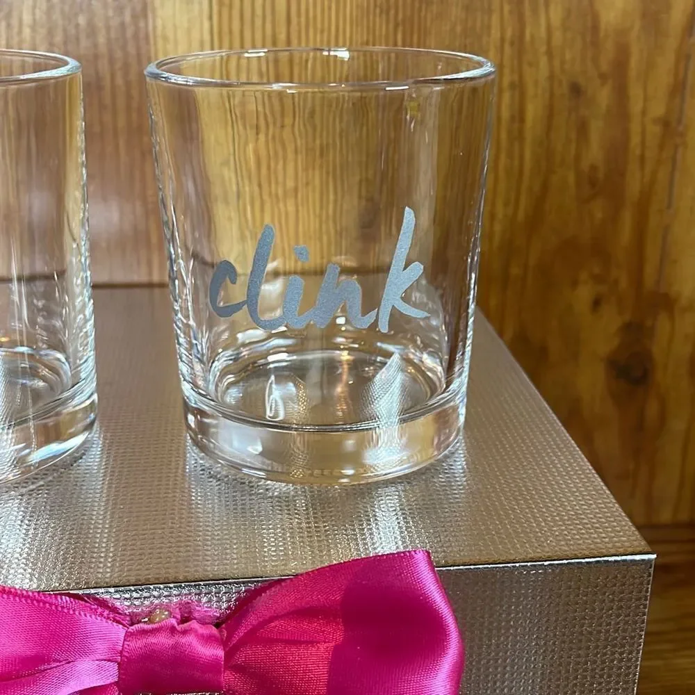 4 Low Ball‎ Drinks Part 10oz set cheers pop fizz clink with silver coasters